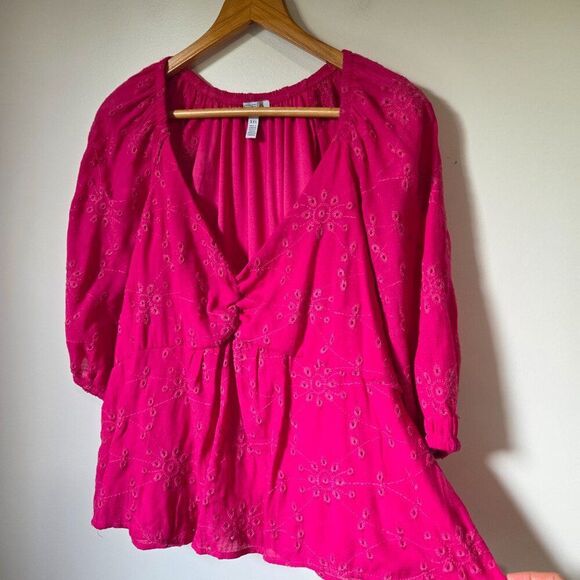 EUC SOFIE JEANS BY SOFIA VERGARA PINK V NECK BABYDOLL BRODERIE ANGLAISE TOP XXL - Picture 3 of 16